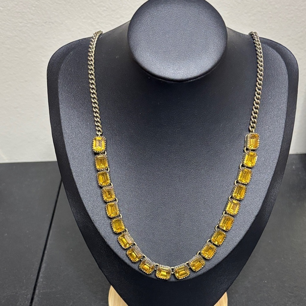 Fossil Rare Bird Yellow Rhinestone Long Boho Necklace